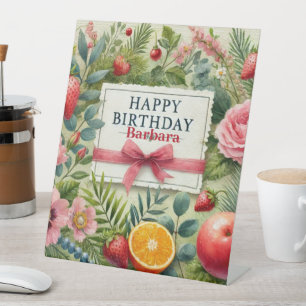 Happy Birthday Floral  Personalized Pedestal Sign
