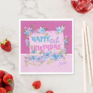 Happy Birthday Floral Pink Purple Polka Dots Napkins