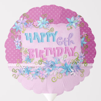 Happy Birthday Floral Pink Purple Polka Dots Party Balloon