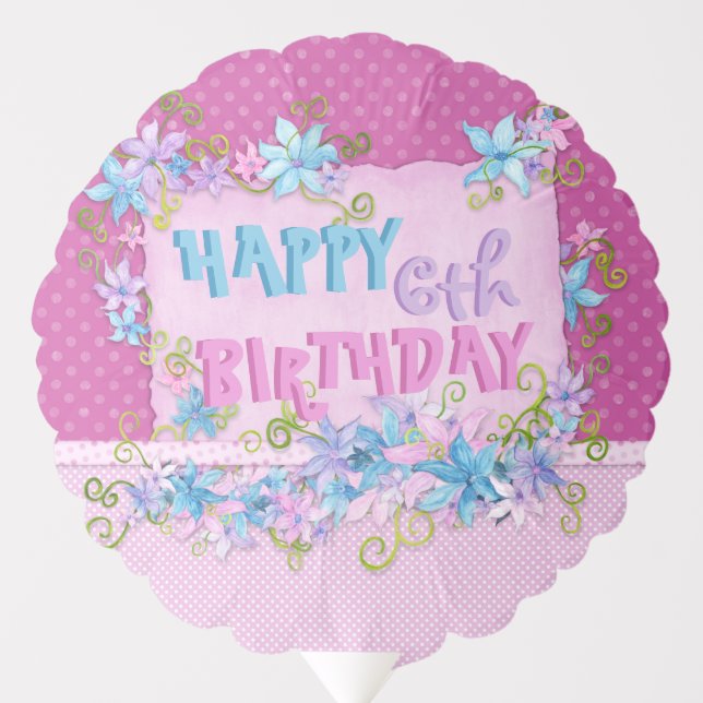Happy Birthday Floral Pink Purple Polka Dots Party Balloon (Front)