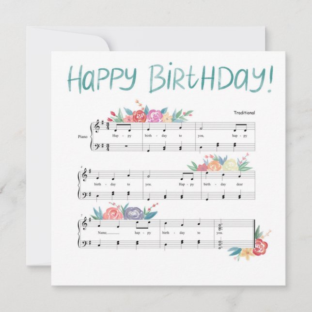 Happy Birthday Floral Sheet Music Card (Front)