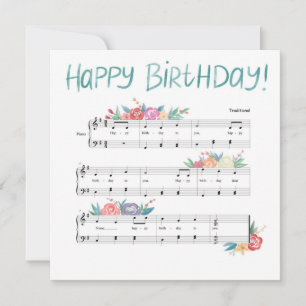 Happy Birthday Floral Sheet Music Card