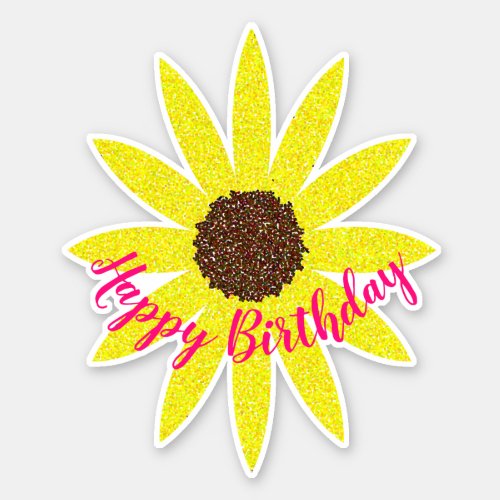 Happy Birthday Floral Sunflower Curved Text Unique Sticker