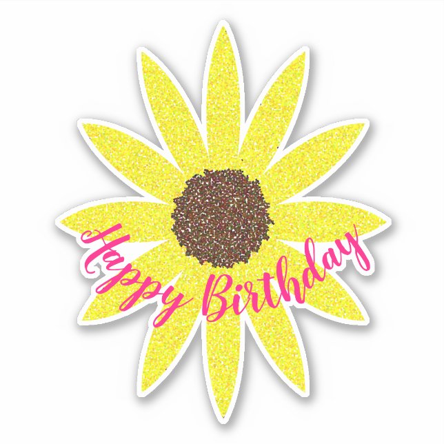 Happy Birthday Floral Sunflower Curved Text Unique Sticker (Front)