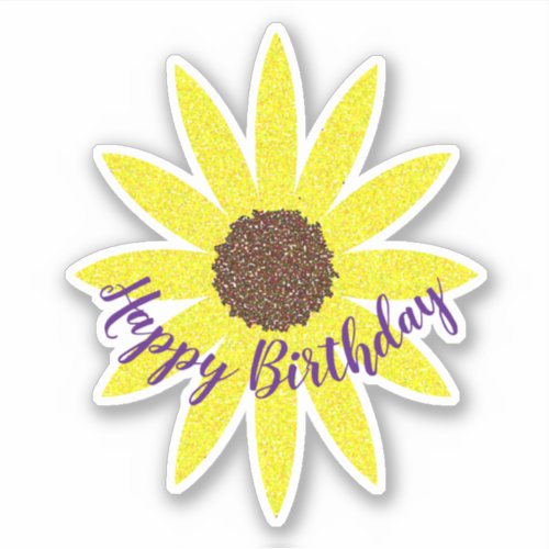 Happy Birthday Floral Sunflower Dark Blue Yellow Sticker