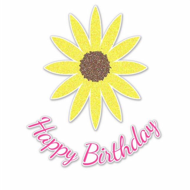 Happy Birthday Floral Sunflower Flower Yellow Pink Sticker (Front)