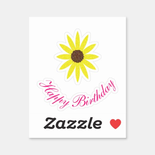 Happy Birthday Floral Sunflower Pink Yellow 2024 Sticker