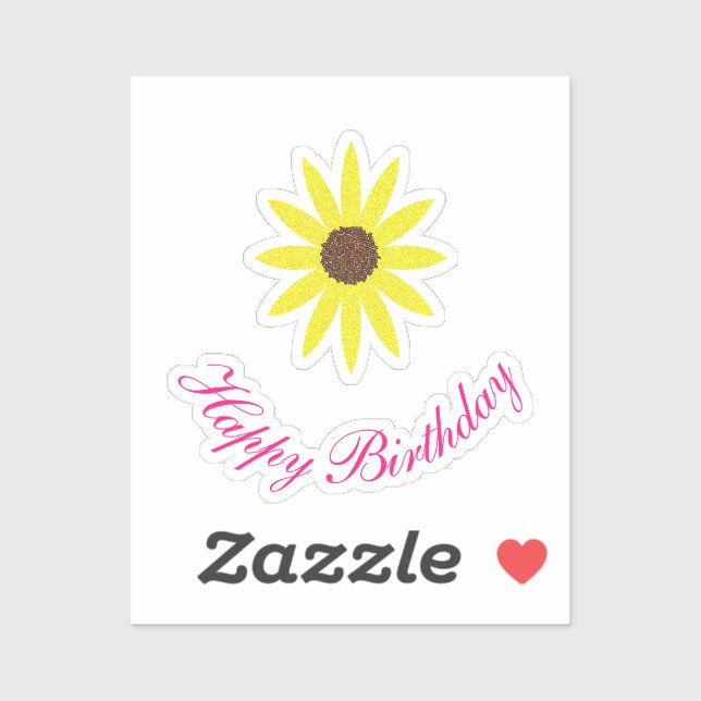 Happy Birthday Floral Sunflower Pink Yellow 2024 Sticker (Sheet)