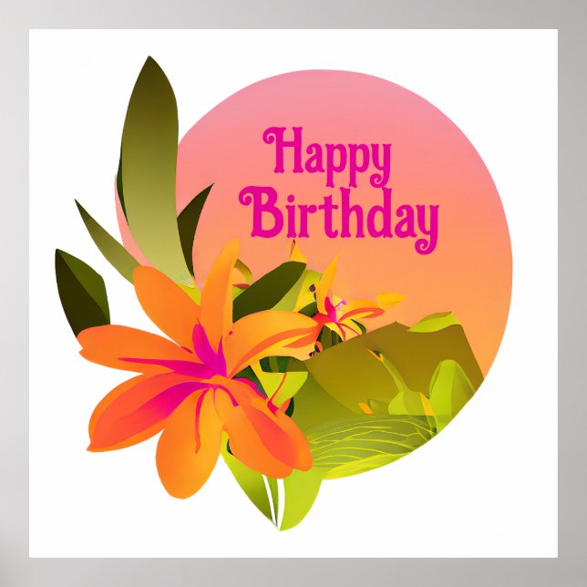 Happy Birthday Floral Wreath Poster (Front)