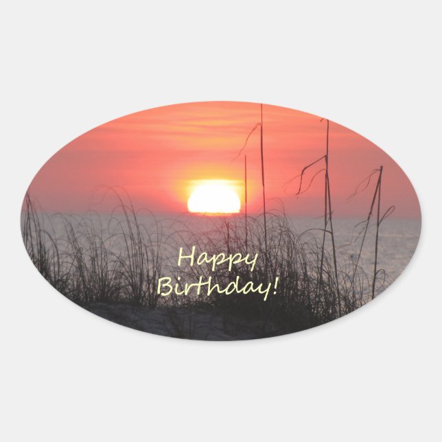 Happy Birthday Florida Sunset Oval Sticker (Front)