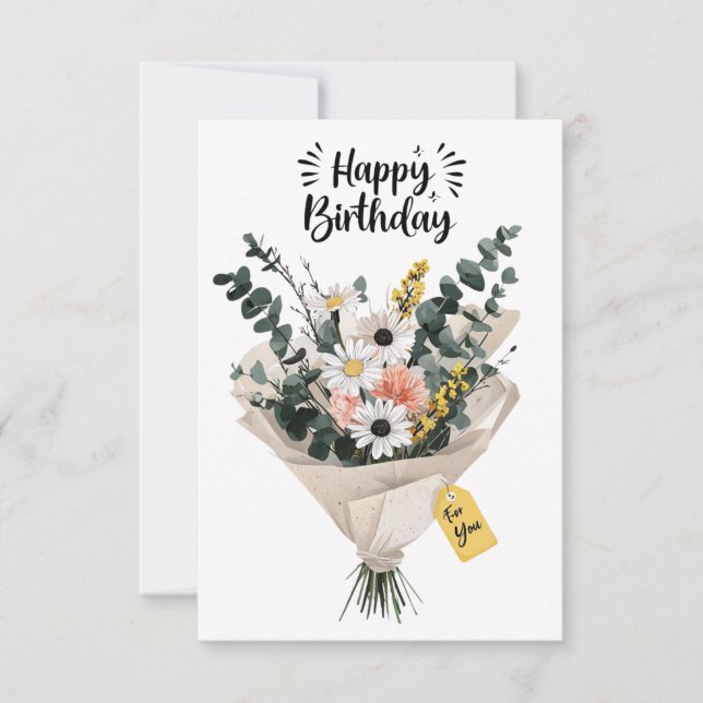 Happy Birthday Flower Bouquet Card | Modern Floral (Front)