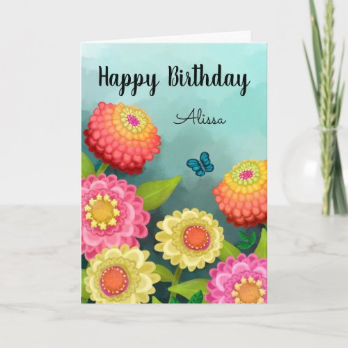 Happy Birthday Flower Garden and Butterfly Card