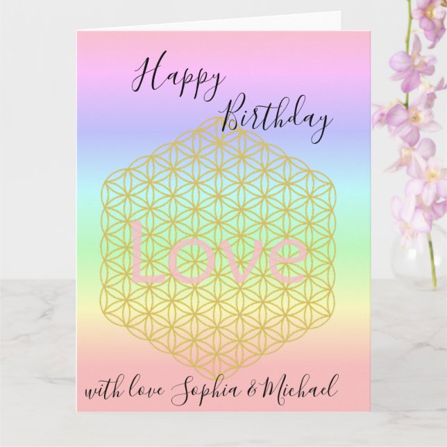 Happy Birthday flower of life Love Mandala Card (Orchid)
