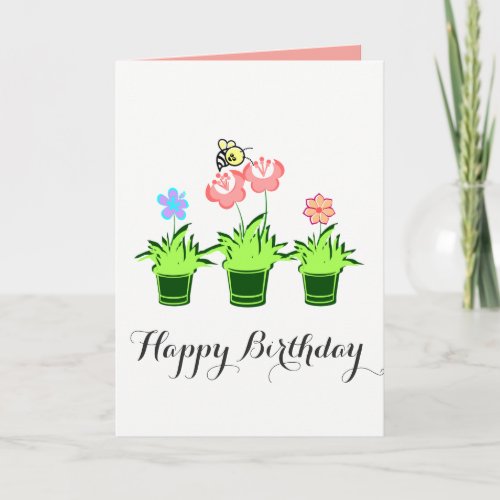 Happy Birthday Flower Plants with Bee Card
