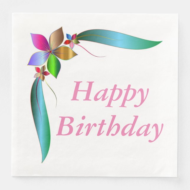 "HAPPY BIRTHDAY" FLOWER RIBBON PAPER DINNER NAPKINS (Front)