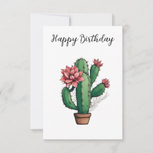 Happy Birthday Flowering Cactus Plant Card