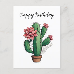 Happy Birthday Flowering Cactus Plant Postcard