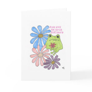 Happy Birthday Flowers and Frog Card