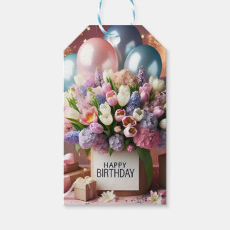 Happy Birthday, flowers and gifts, by Natasha Us Gift Tags