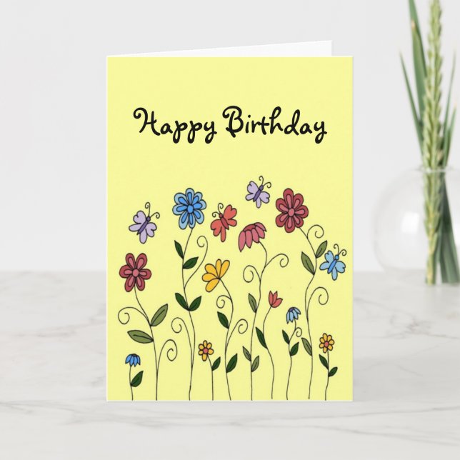 Happy Birthday flowers & butterflies card (Front)