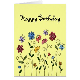 Happy Birthday flowers & butterflies card