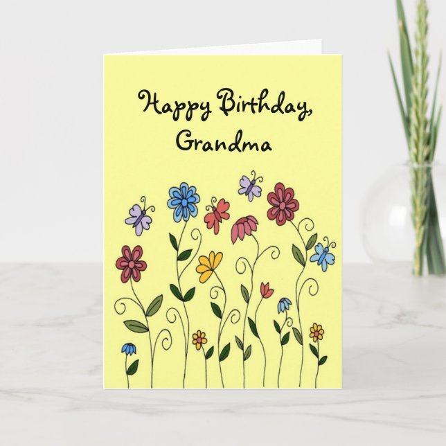 Happy Birthday flowers & butterflies card (Front)