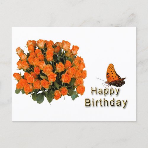 Happy Birthday Flowers Butterfly  Postcard