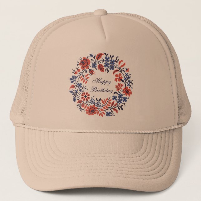 Happy Birthday Flowers cycle Trucker Hat (Front)