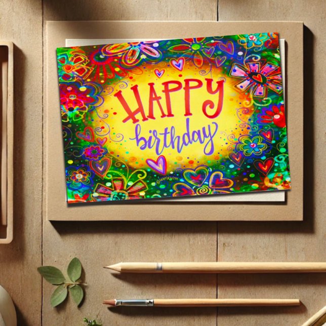 Happy Birthday Flowers Girly Fun Pretty Card (Creator Uploaded)