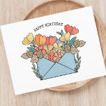 Happy Birthday Flowers Illustrated Postcard<br><div class="desc">Celebrate birthdays with a personalized touch using our vibrant "Happy Birthday" postcard featuring an enchanting illustration of an overflowing envelope adorned with blooming flowers. Express your warm wishes in style as you customize this charming postcard with your own heartfelt message. Whether near or far, send your birthday greetings with this...</div>