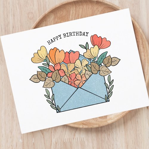 Happy Birthday Flowers Illustrated Postcard