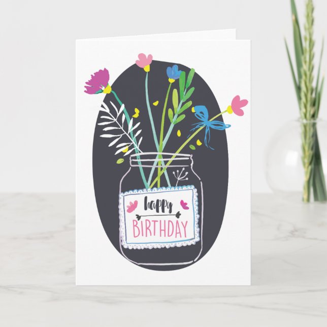 Happy Birthday Flowers - Personalize Card (Front)
