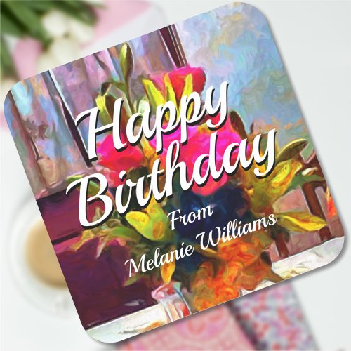 Happy Birthday Flowers PM0001 Square Sticker