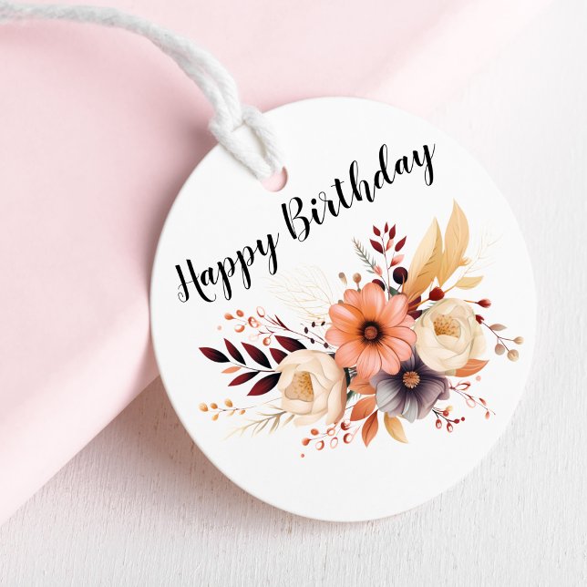 Happy Birthday Flowers Round Sticker (Happy Birthday Flowers Round Sticker)