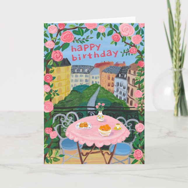 HAPPY BIRTHDAY Flowers Terrace Tea Time Paris Card (Front)