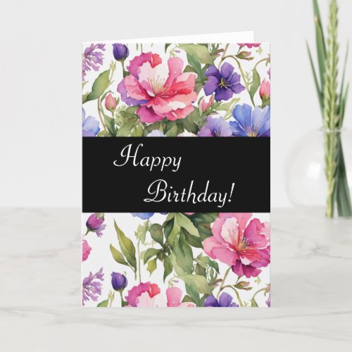 Happy Birthday Flowers  Vertical Card