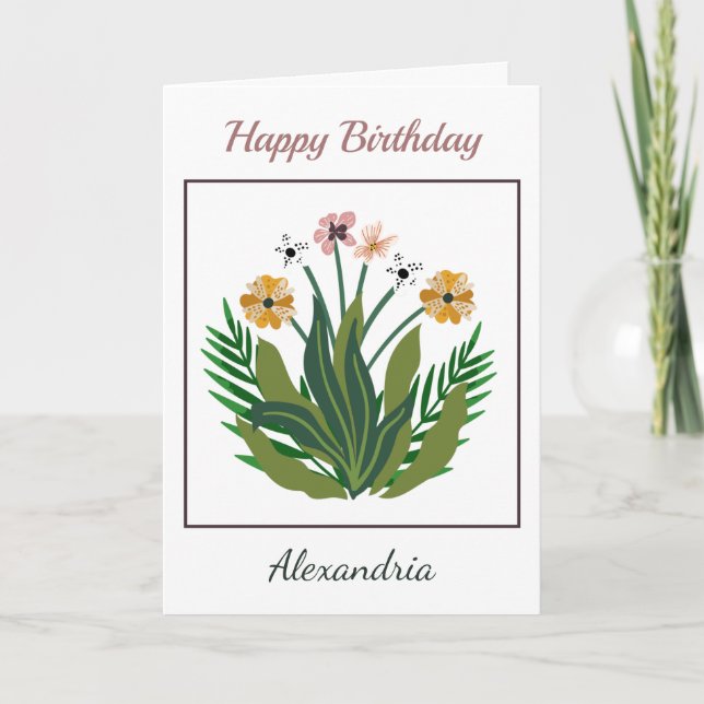 Happy Birthday Flowers Watercolor Floral Custom Card (Front)