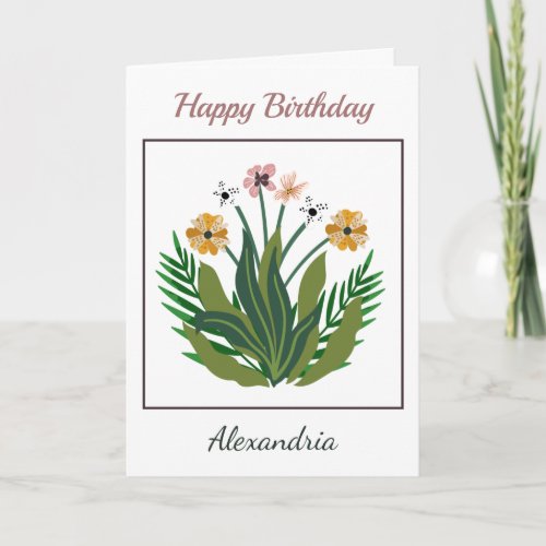 Happy Birthday Flowers Watercolor Floral Custom Card