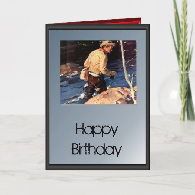 Happy Birthday - fly fisherman by the river Card (Front)