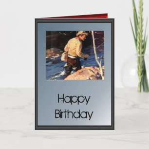 Happy Birthday - fly fisherman by the river Card