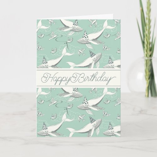 Happy Birthday  Flying Whale Birthday Party Card