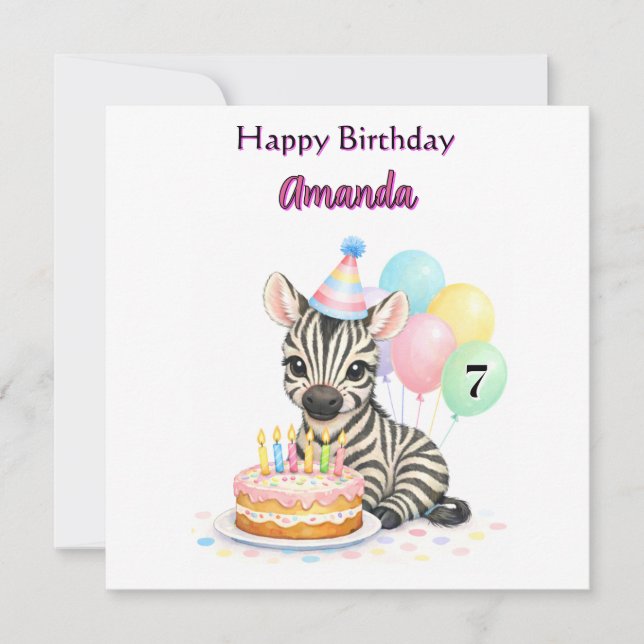 Happy Birthday for Age 7 Girls Zebra Card (Front)
