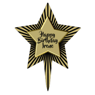 Happy Birthday: For All Ages Black/Gold Star Cake Topper