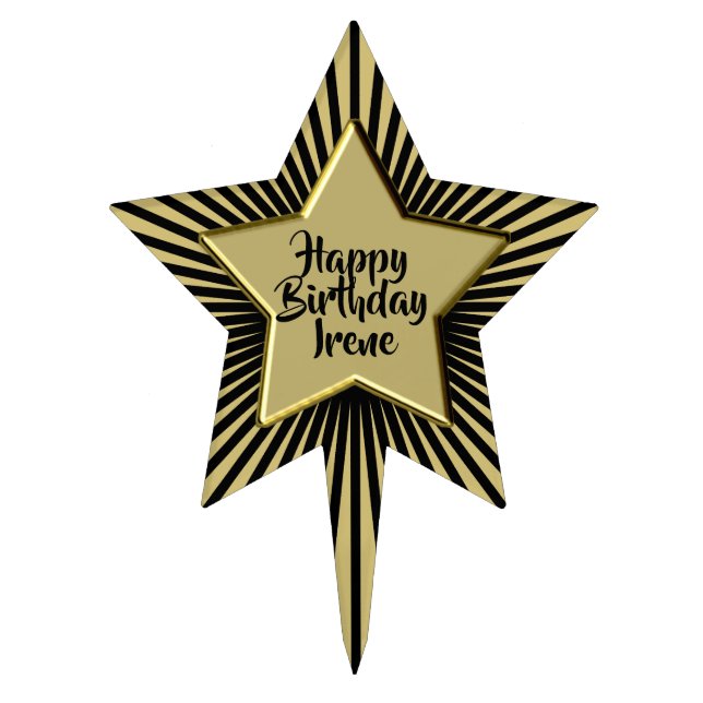 Happy Birthday: For All Ages Black/Gold Star Cake Topper (Front)