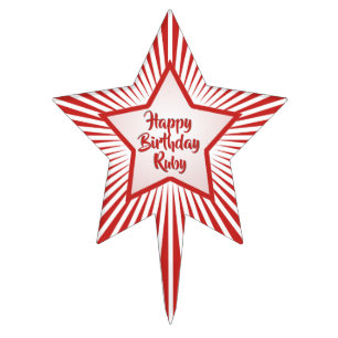 Happy Birthday: For All Ages Red/White Star Cake Topper