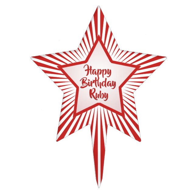Happy Birthday: For All Ages Red/White Star Cake Topper (Front)
