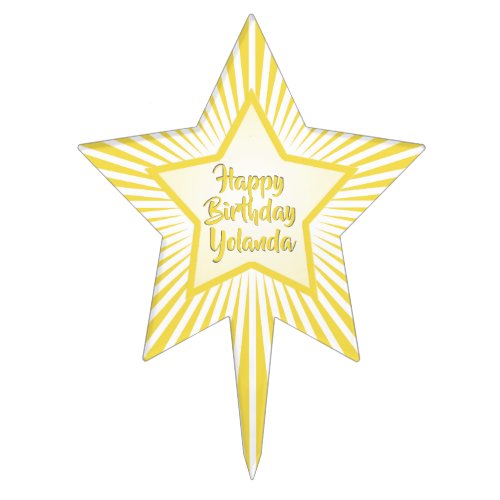 Happy Birthday For All Ages Yellow White Star Cake Topper