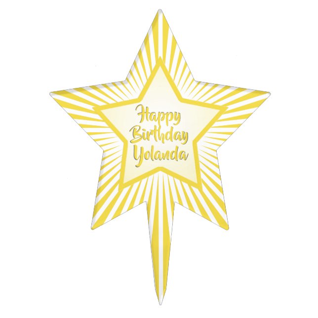Happy Birthday: For All Ages Yellow White Star Cake Topper (Front)