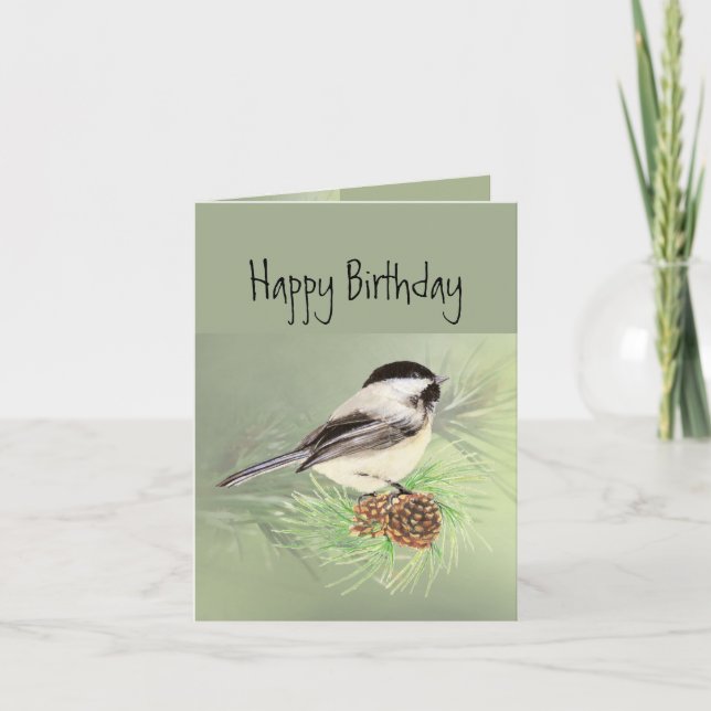 Happy Birthday for all Chickadee Bird Thank You Card (Front)