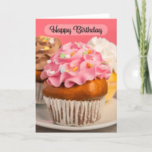 Happy Birthday For Anyone Delightful Cupcake Photo Holiday Card